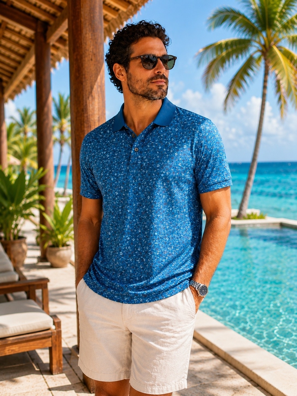 Robert Graham Blue Printed Polo Shirt Men's XL Short Sleeve Golf Casual
